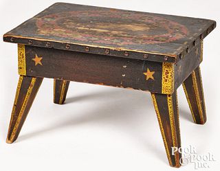 Painted pine footstool, 19th c.