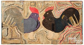 American hooked rug with chickens, late 19th c.