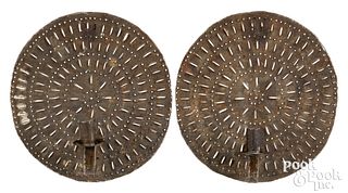 Pair of punched tin sconces, 19th c.