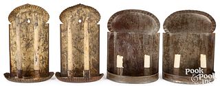Two pairs of tin wall sconces, 19th c.