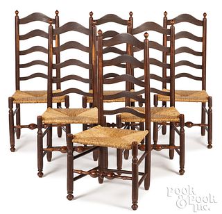 Set of six ladderback dining chairs, mid 18th c.