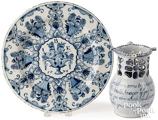 Blue and white Delftware charger, dated 1734