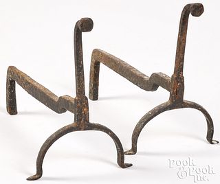 Pair of small wrought iron andirons, 18th c.