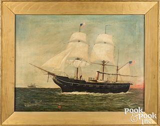 Oil on canvas of an American steam ship