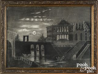 Sand painting midnight canal scene, 19th c.