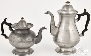 Philadelphia pewter coffeepot and teapot, 19th c.
