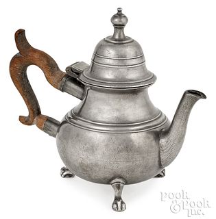 Philadelphia pewter footed teapot, ca. 1770