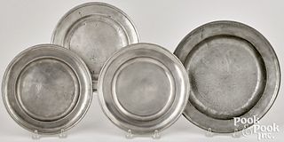 Four pewter plates, 18th/19th c.