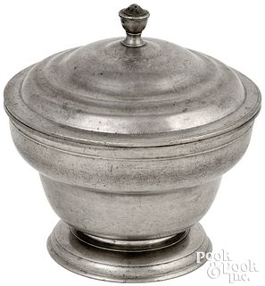 Philadelphia pewter sugar bowl and cover, ca. 1805