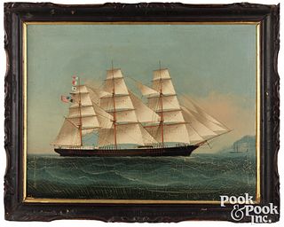 China Trade oil on canvas of an American ship