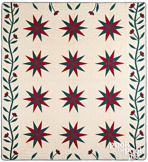 Star pattern quilt with rose border, late 19th c.