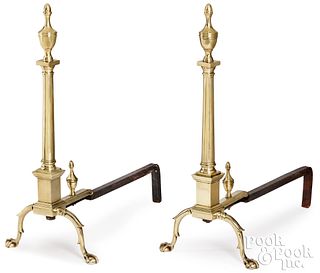 Pair of large Chippendale style brass andirons