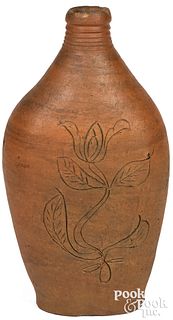 Incised stoneware flask, 19th c.