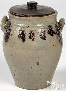 Stoneware lidded ovoid crock, early 19th c.