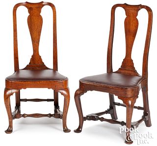 Pair of Queen Anne walnut compass-seat side chairs