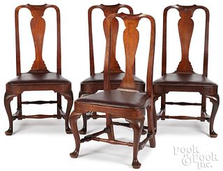 Set of four Queen Anne compass-seat side chairs