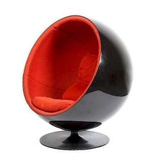 An Eero Aarnio Fiberglass Ball Chair, Height 48 x width 42 1/4 x depth 34 inches.