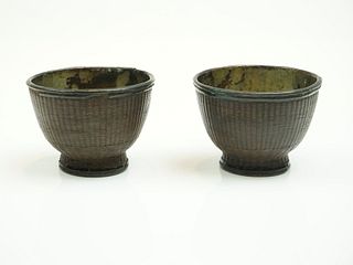 A Pair of 19th Century Chinese Bamboo Woven Tea Cups, Qing Dynasty