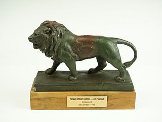 Rare 1973 MGM Grand Hotel VIP Lion Statue-Walking Lion on Wood- Antoine L. Barye
