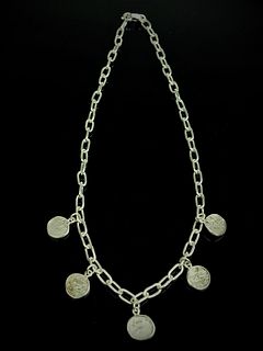 LONG CHAIN 950 SILVER BEZELED COINS
