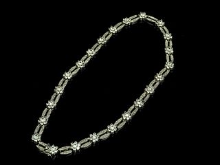 925 Sterling Silver - Vintage Shiny Marcasite Bar Link Chain Necklace
