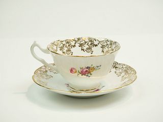 Vtg COLLINGWOOD Pink Roses Gold Filigree Trim Tea Cup & Saucer