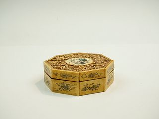 Chinese Ox Bone Carved Eight Immortals Octagonal Box 