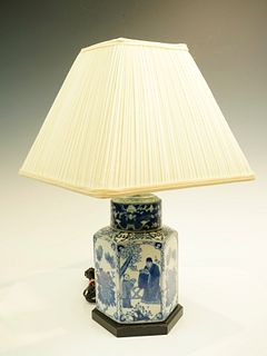 19th C Blue and White Canton Lamp