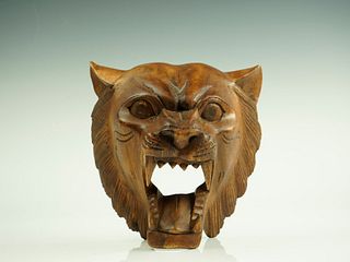  Wood Carved African Lion Mask Head Wall Mount