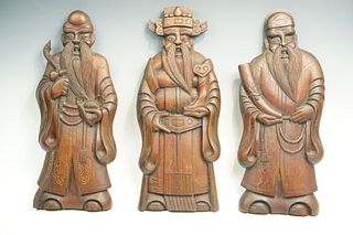 Oriental Carved Wood Older Man Chinese Figure Statue(3)