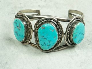 Old Pawn Sterling Silver & Turquoise Cuff 