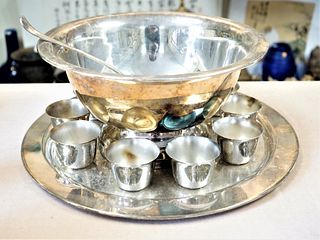 Vintage Punch Bowl Set 10 Cups Platter And Ladle