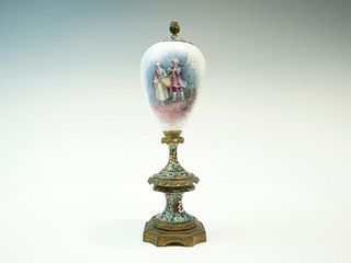 Porcelain Ormolu Vase with French Champleve Enamel Decoration