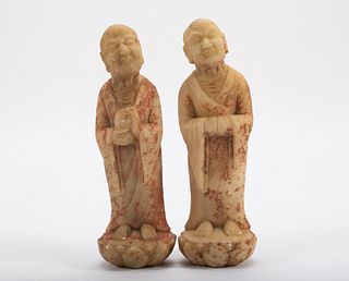 A Pair of Tang Dynasty White Jade Arhats