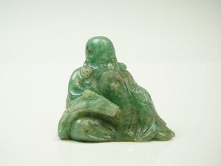 Qing Dynasty Carved Celadon Jade Sculpture of Shou Lao