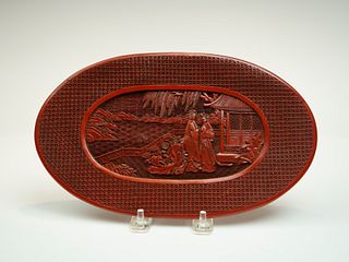 20TH CENTURY CARVED RED LACQUER TRAY
