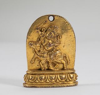 Qing Dynasty gilt-bronze Padmasambhava Buddhist amulet 