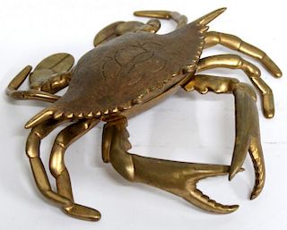 Vintage Brass Crab-Form Inkwell