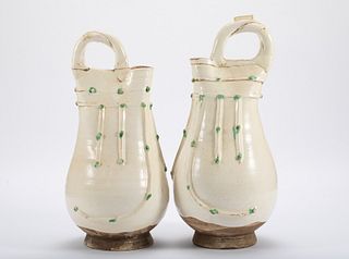 A Pair of White Glazed Porcelain Bagging Pots- Liao Dynasty