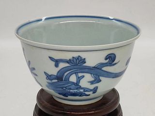 A Blue and white "Dragon" Porcelain Bowl -  Late Ming  