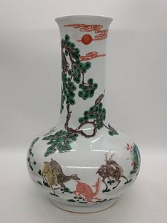 Chinese Qing Famille Vert Porcelain Bottle Vase