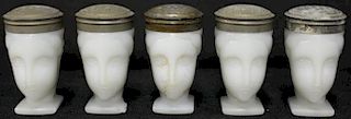 5 Opaline White "Woman's Head" Salt Shakers