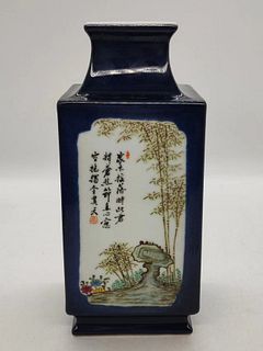 A Cobalt-Blue  Cong-Shaped Vase - Qing Dynasty