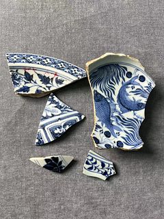 Lot of Yuan Dynasty Blue and White Porcelain Tiles
