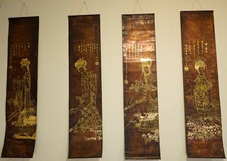 A Chinese Copper Engraved Scroll of Four Beauties