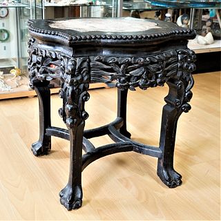 19th Century Chinese Rosewood and Marble Inset Low Table or Stand