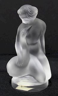 Lalique Frosted Crystal Sculpture, Leda & The Swan
