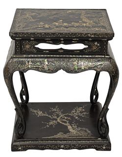 A Japanese Black Lacquer and Mother-of-Pearl Inlaid Low Table