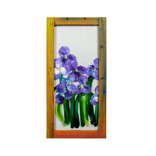Vintage Artist Signed Painting on Glass, Purple Irises