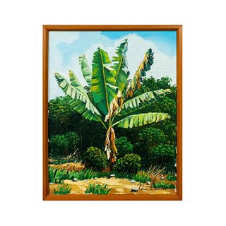 Signed Ruben D. Serrano Oil Painting, Banana Palm